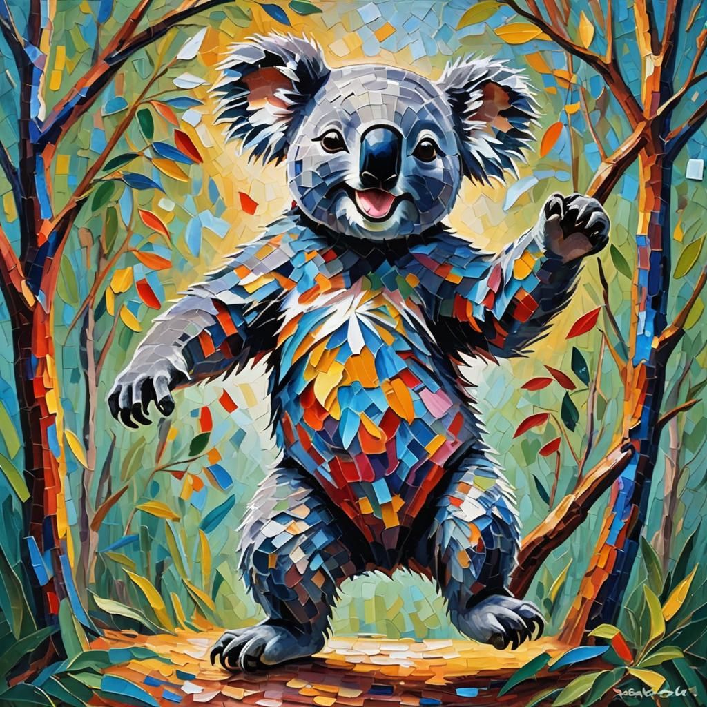 Dancing Koala in Expressionist Oil Painting Style