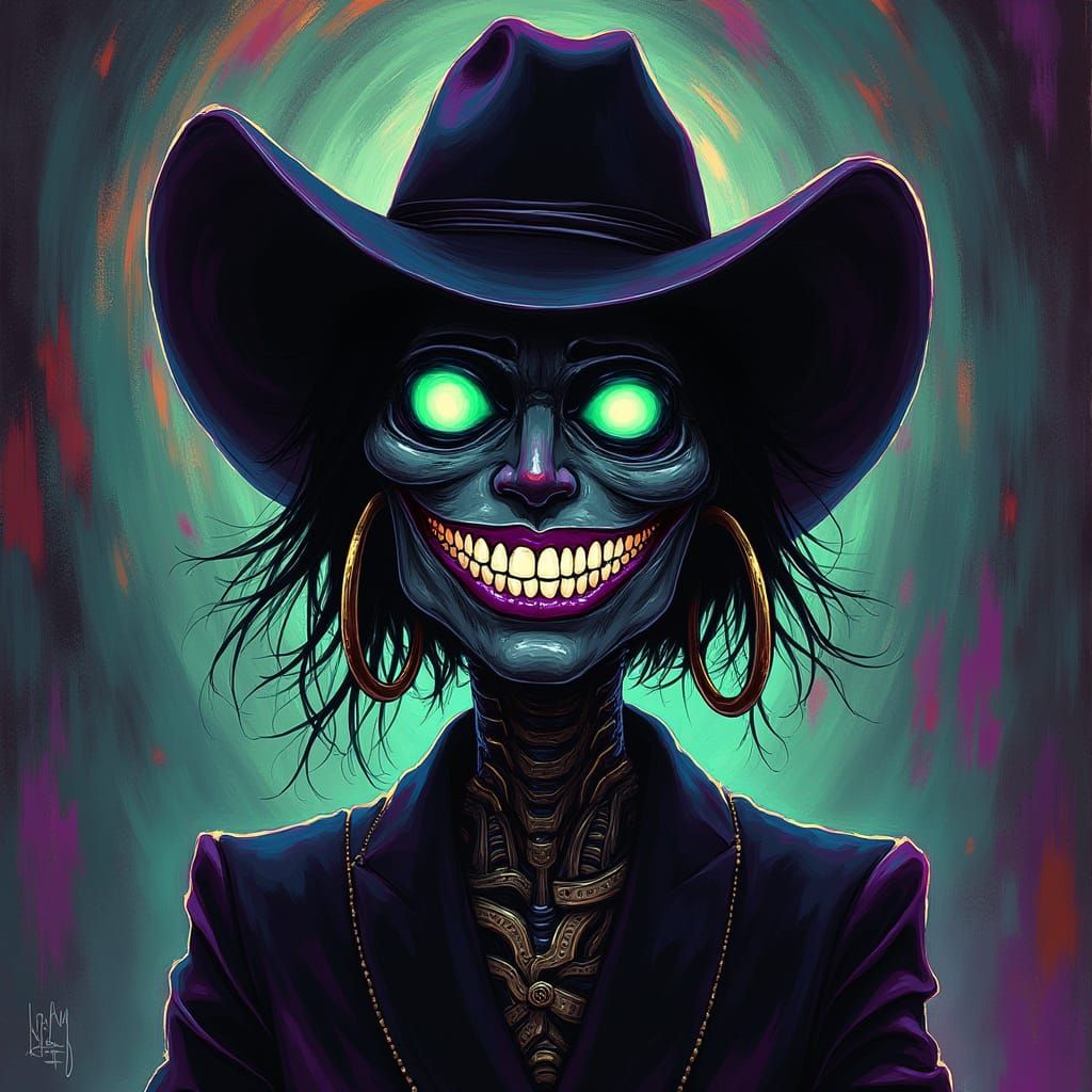 Ethereal Shadow Figure with Glowing Eyes and Mechanical Face