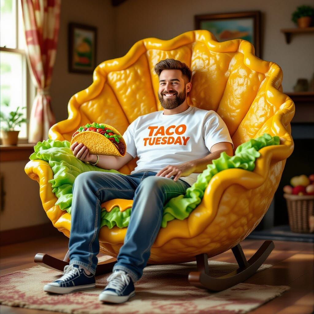 A photorealistic rocking chair designed like a giant crunchy...
