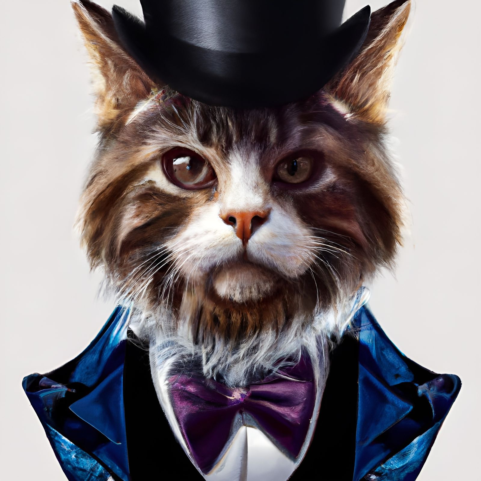 Cat in a top hat and tuxedo