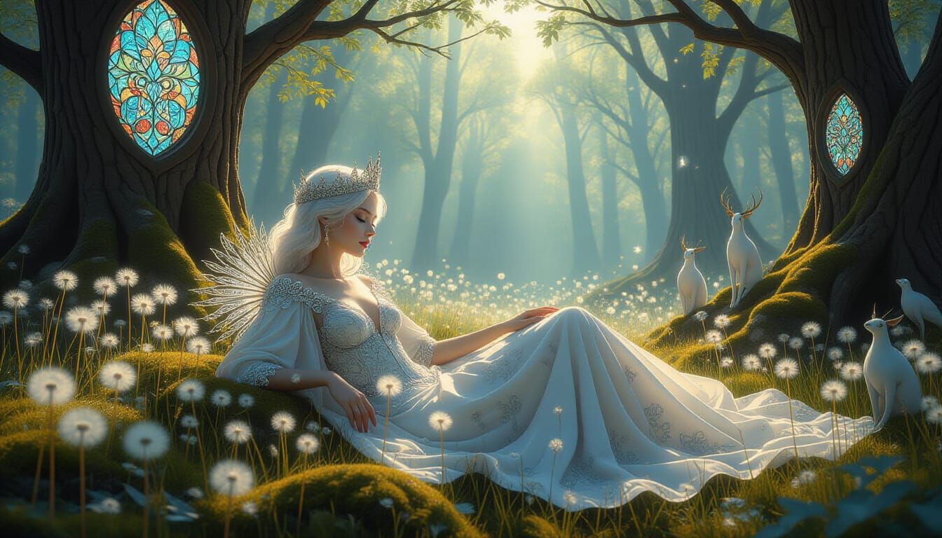 Ethereal Silver Prince in Bioluminescent Forest