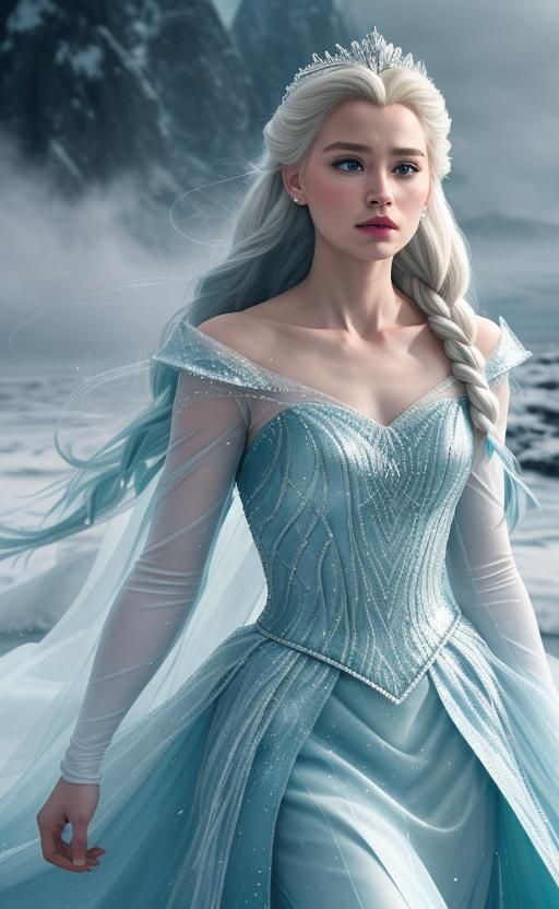 Realistic Elsa in Icy Palace, Cinematic Film Still