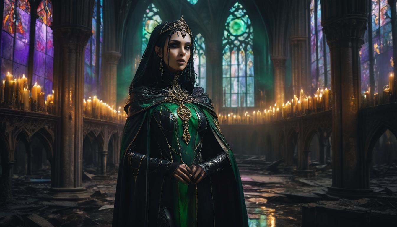 Dark Elf Priestess in Abandoned Cathedral