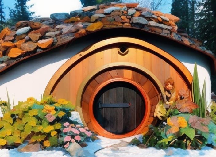 Cozy Hobbit Home in Watercolor Style