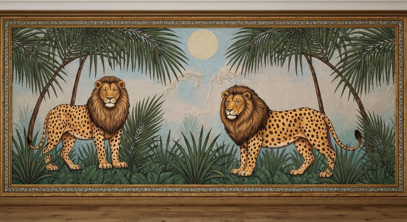 Surreal Safari Bas-Relief in Henri Rousseau Style