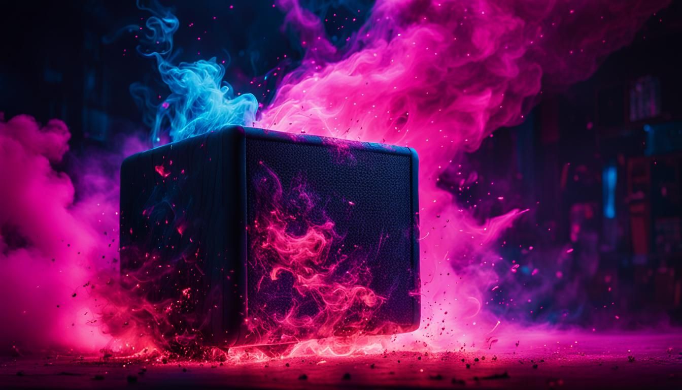 Surreal Nightclub Speaker Explosion in Neon Light