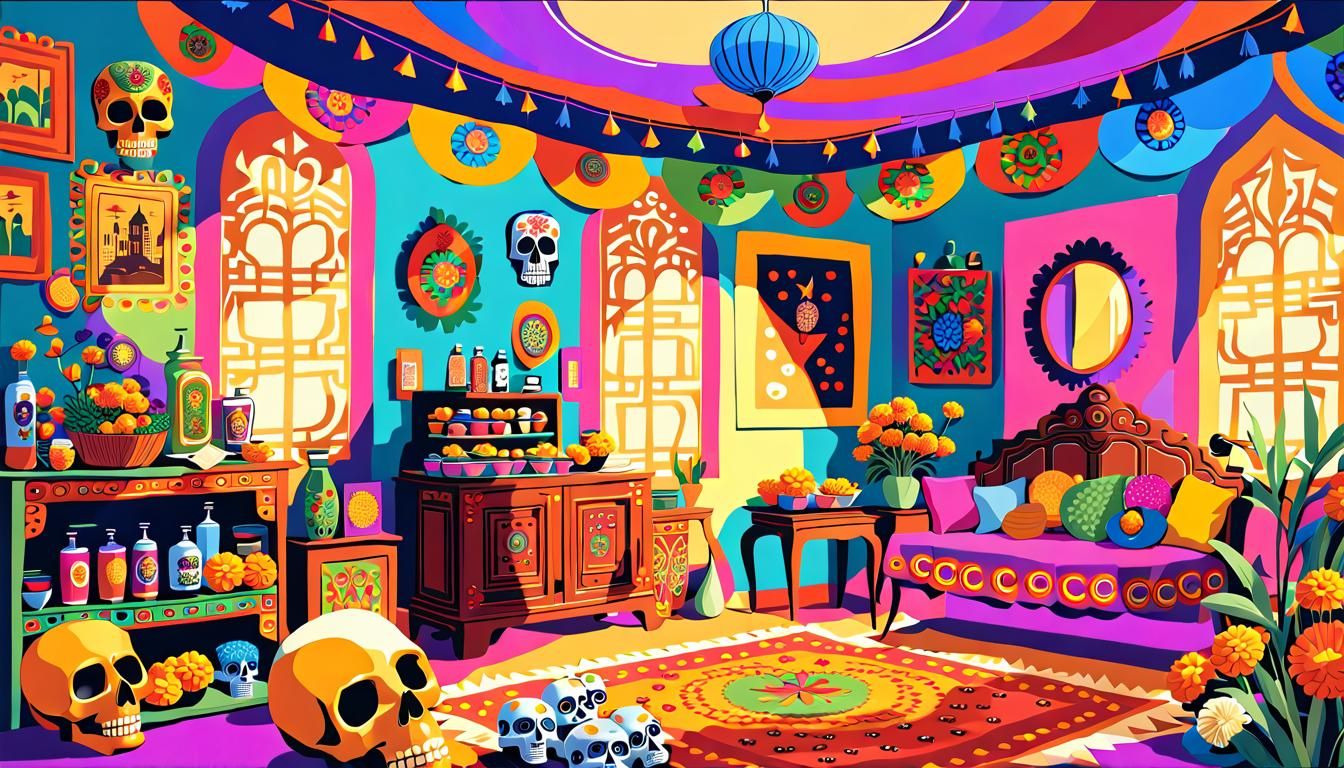 Vibrant Day of the Dead Folk Art Altar