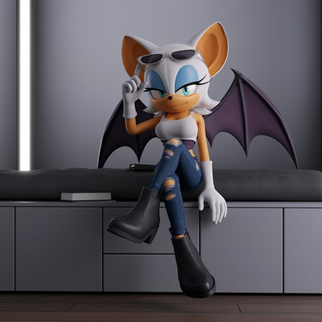 Rouge the Bat in Casual Elegance, Inspired by WLOP and Gensh...