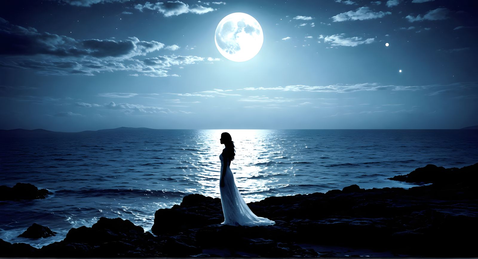 Luminous Ocean Scene Under a Bright Moonlit Night