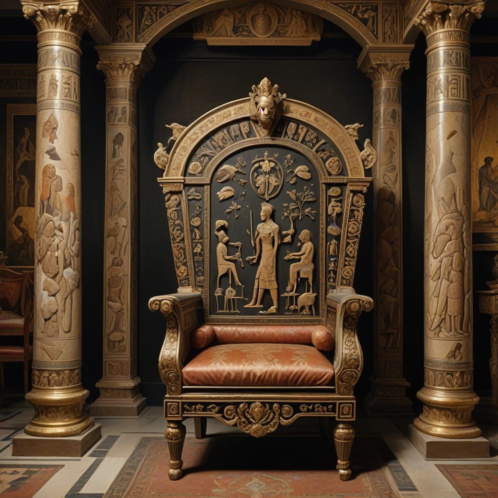 Egyptian Chair in Ivory and Ebony Inlays, Ancient Palace Sty...