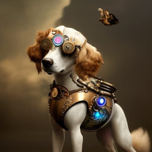 Steampunk Dog with Ocular, Digital Airbrush Painting