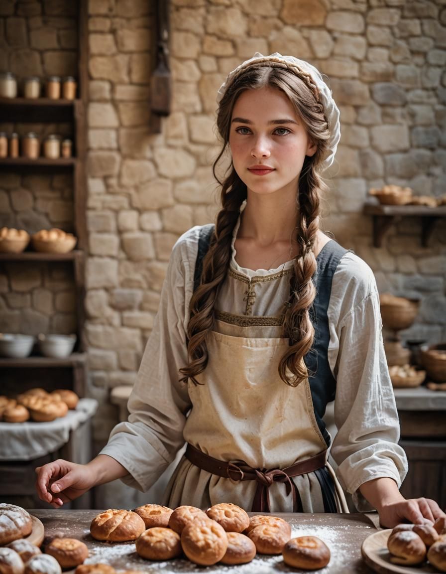 Medieval Young Baker Girl: Professional Photography