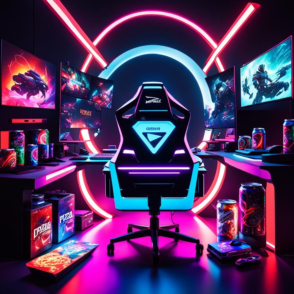 Futuristic High-Tech Gaming Setup with VR