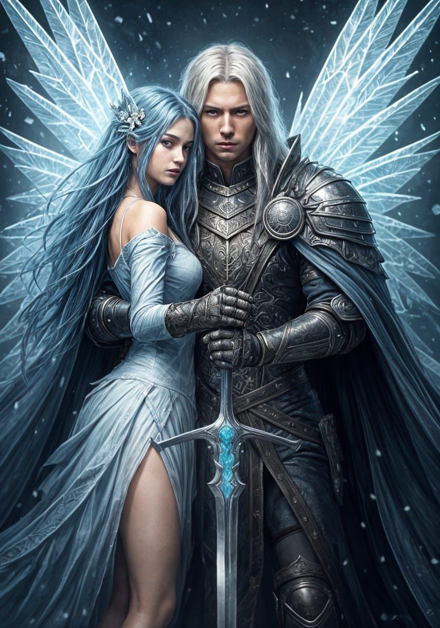 Knight and Ice Fairy: Epic Fantasy Portrait