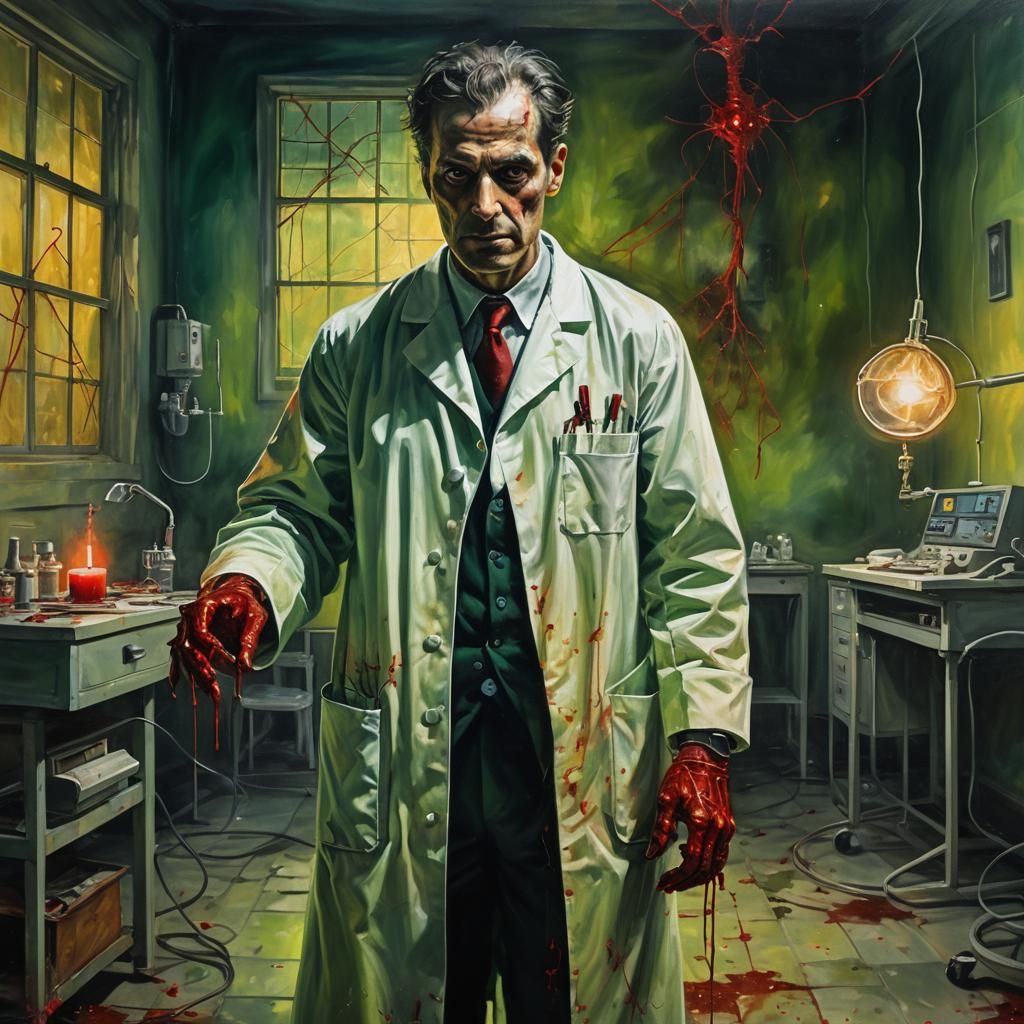 Ghostly Doctor in Abandoned Asylum: Surreal Oil Painting
