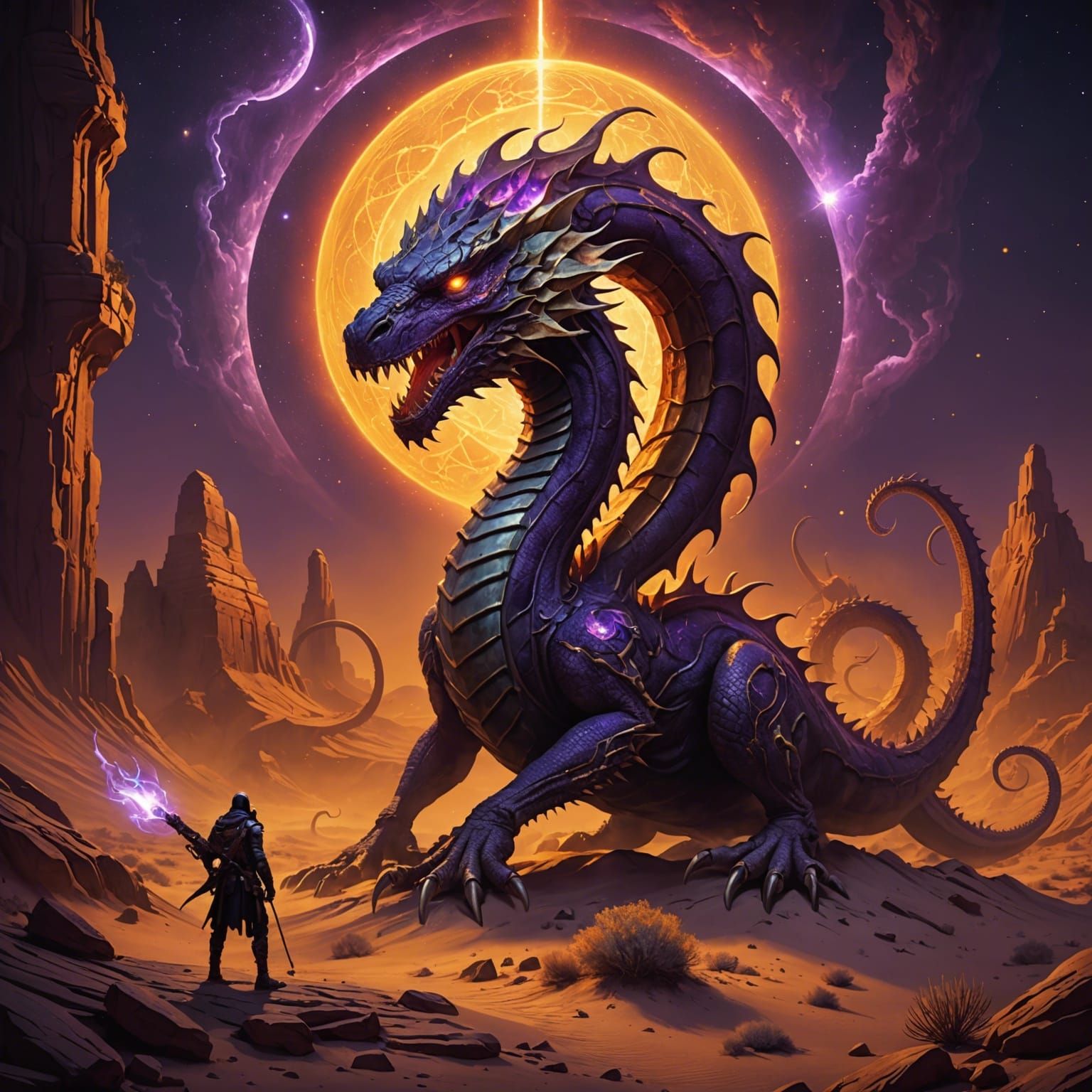 Desert Hydra in Fiery Universe: Dark Fantasy Art