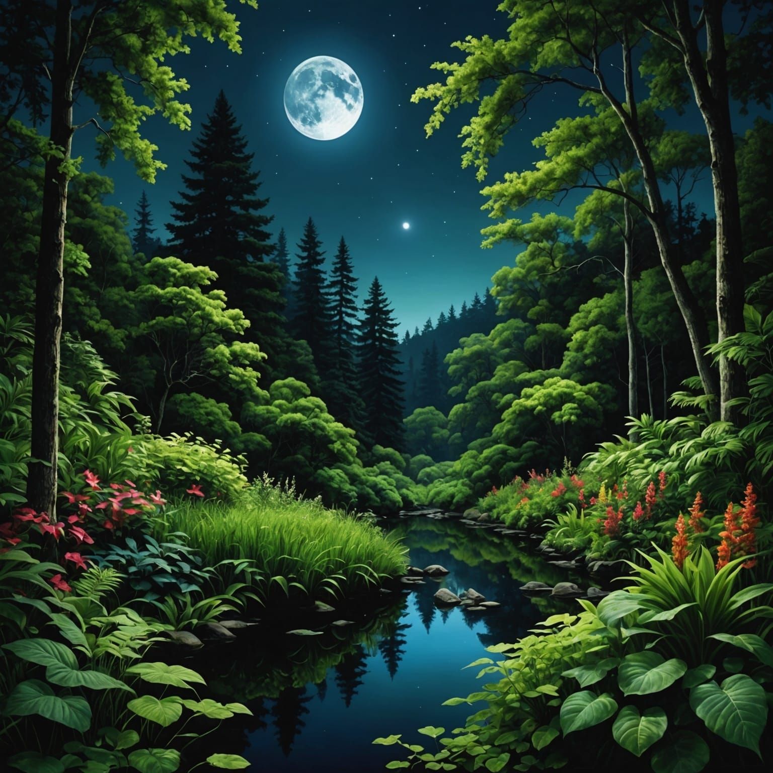 Lush Night: A Lifelike Natural Landscape