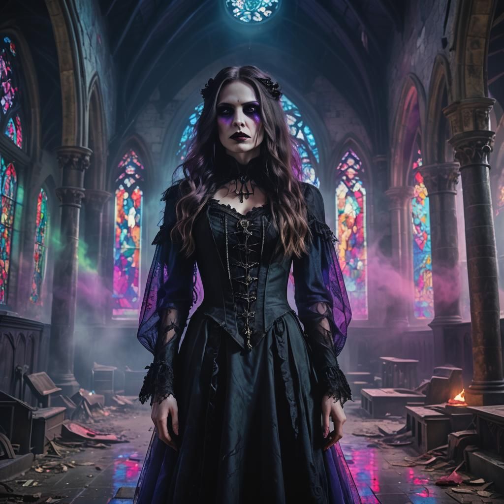 Vibrant Gothic Vampire in Neon Victorian Style