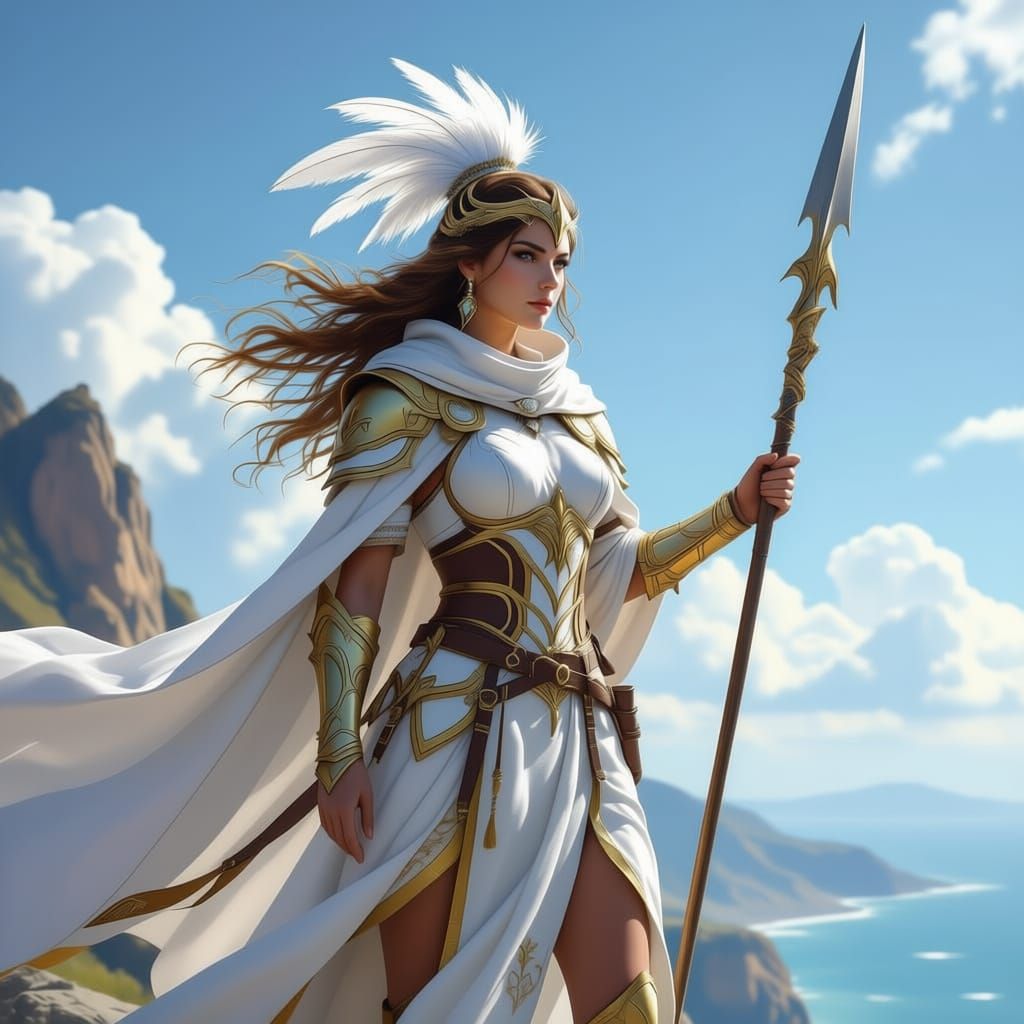 Cleric of Light on Cliffside, Realistic Fantasy Style