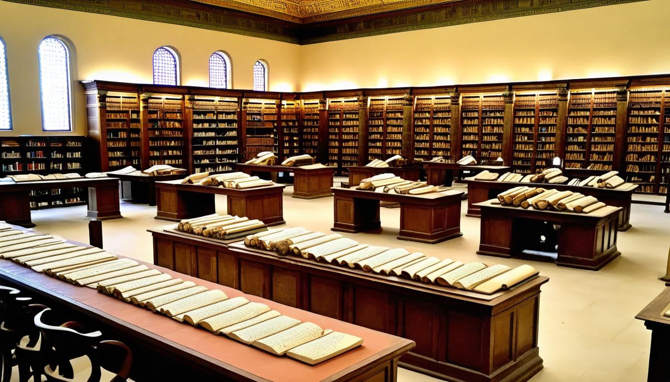 Great Library of Ashurbanipal.
Scholars surrounded by antiqu...