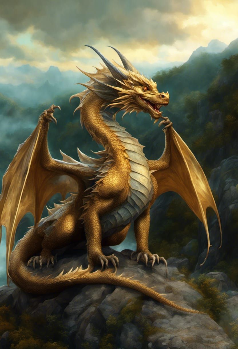 Golden Dragon Portrait in Ethereal Fantasy Style