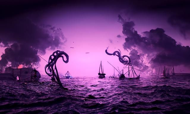 Kraken Attacks Sailboat in Impressionistic Style