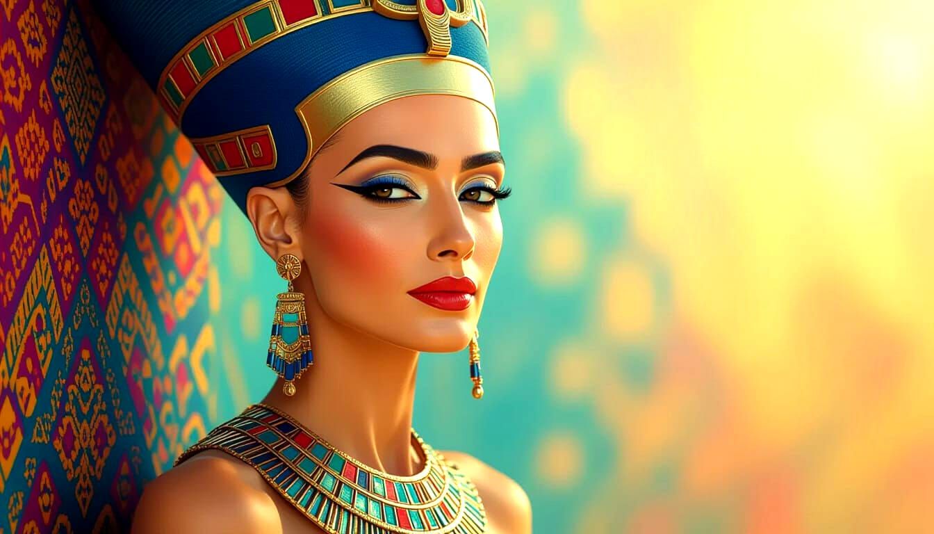 Hyperrealistic Nefertiti Portrait in Splash Art Style
