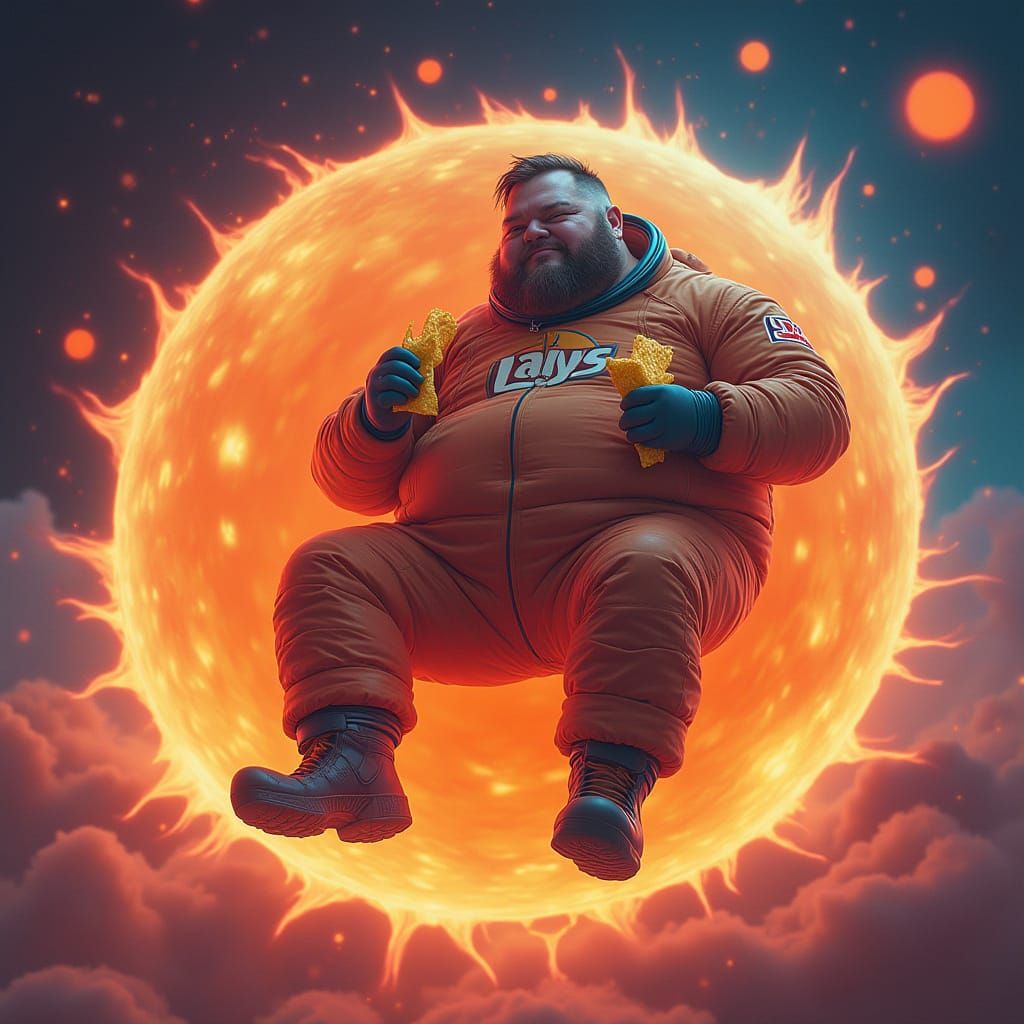 Portly Space Adventurer Savoring Cosmic Snack
