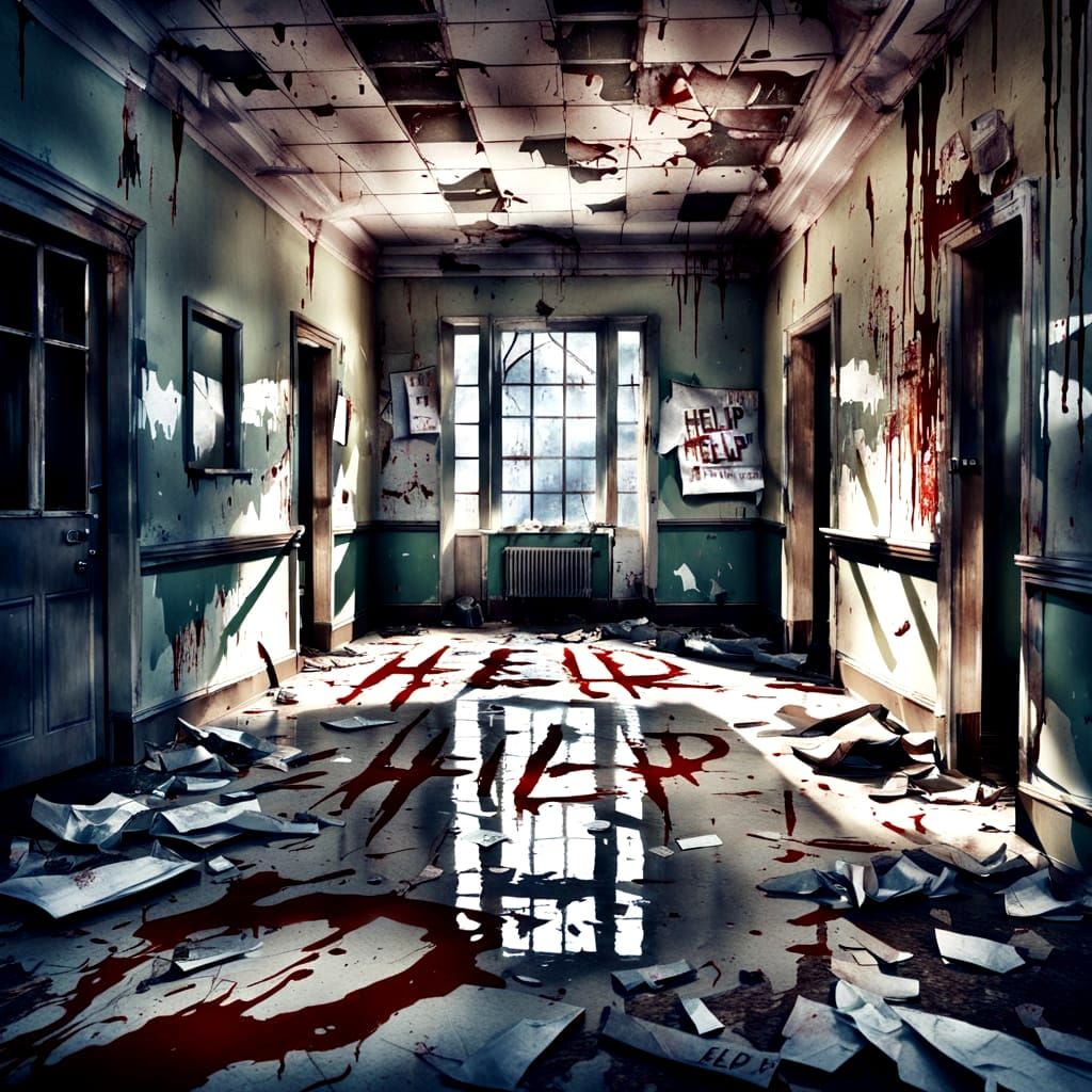 Abandoned Asylum in Dark Watercolor Style