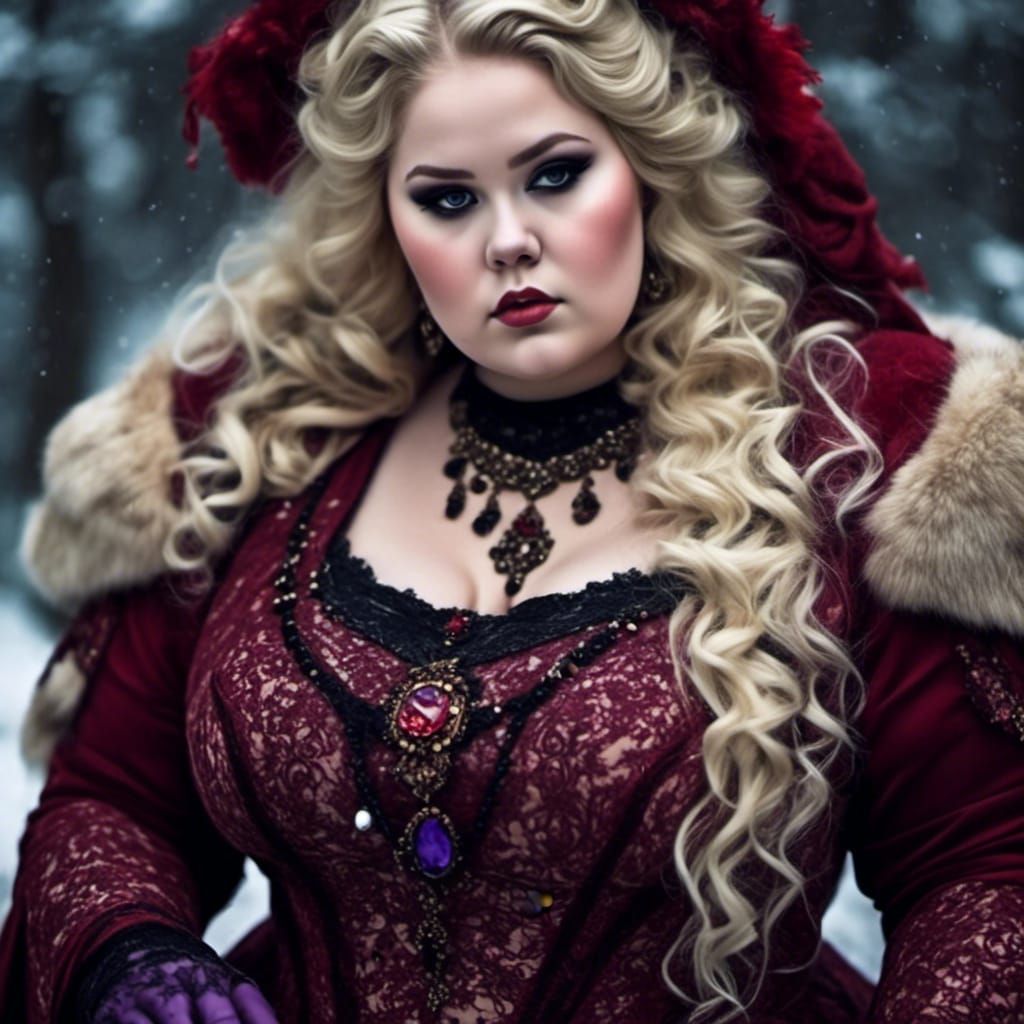 Medieval Fantasy Woman in Snow with Red Dress