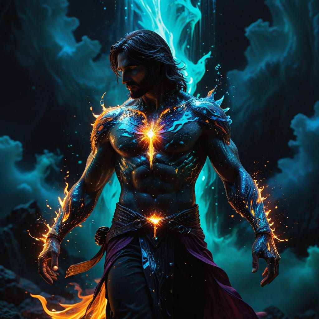 Surreal Prince of Persia in Chiaroscuro with Iridescent Shad...