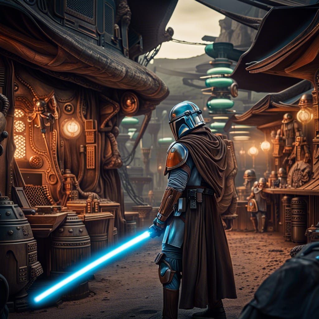 Jedi Defends Artifact From Mandalorian Bounty Hunter