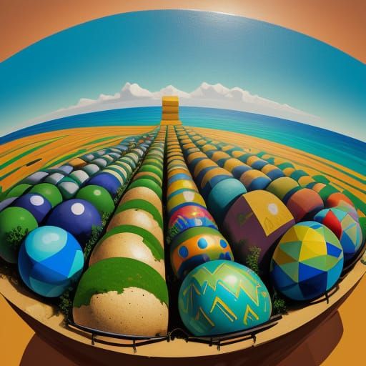 Easter Island Earth Eggs Cubist Painting