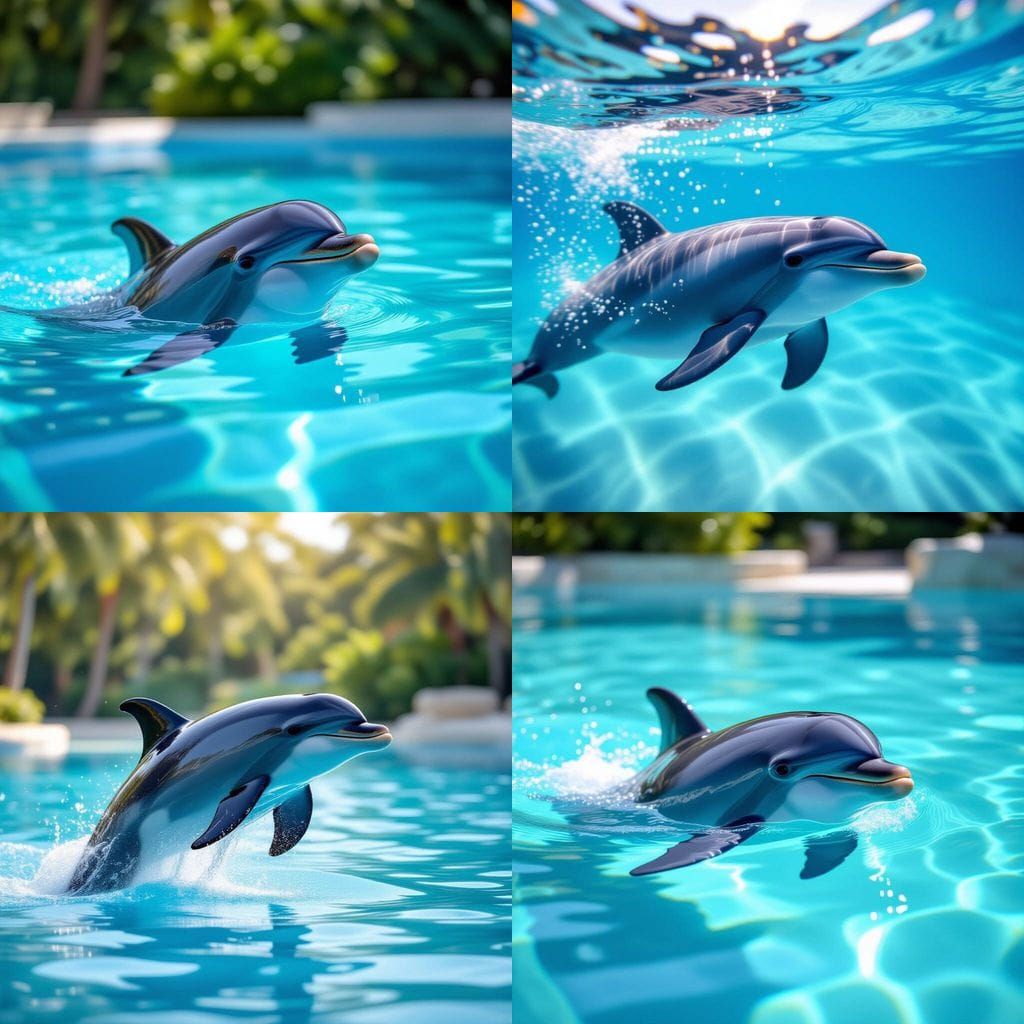 Tamed Dolphin Pool with Bokeh and Natural Lighting