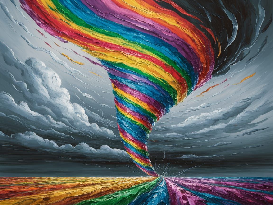 Rainbow Tornado in Abstract Expressionist Style