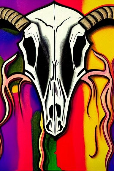 Colorful Goat Skull in Ashcan School Style