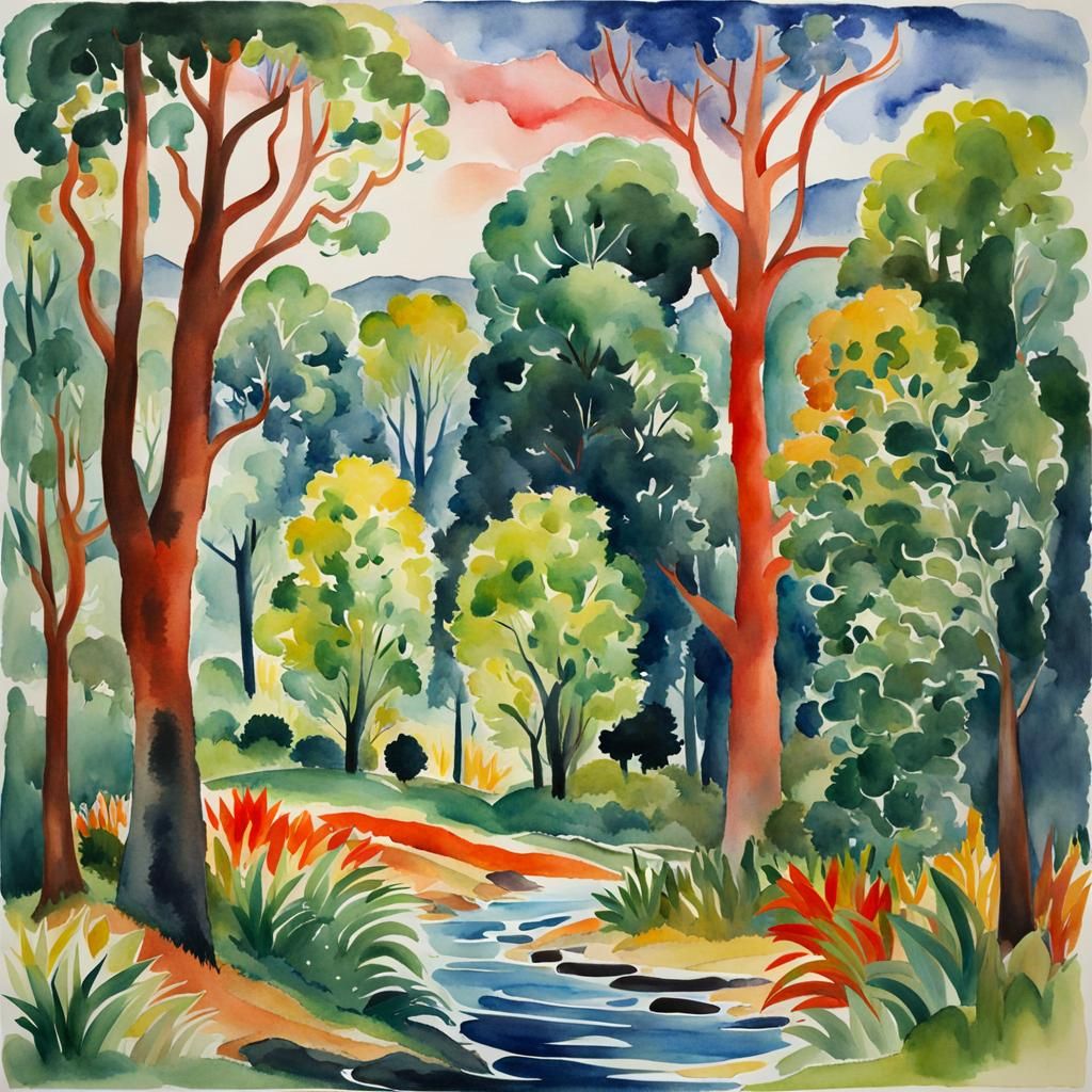 Eldritch Forest Landscape in Watercolor Style