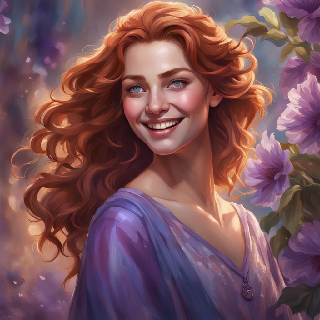 Beautiful Woman with Auburn Hair, Digital Art Portrait