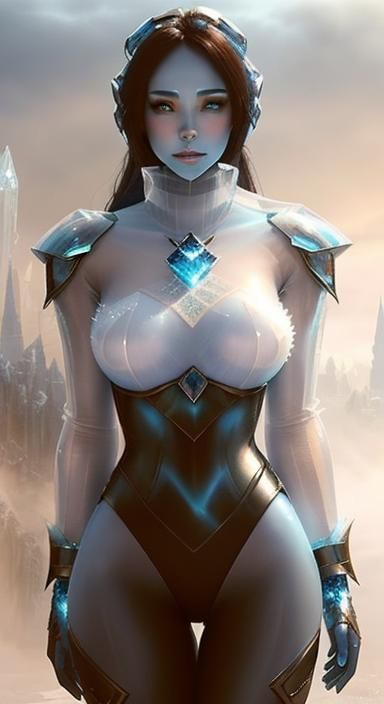 Ice Golem Girl in Ethereal Fantasy Mecha Suit