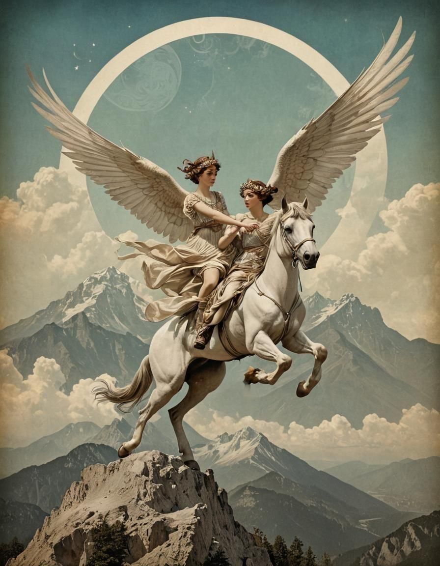 Pegasus Flies Over Mount Olympus: Art Nouveau Gothic