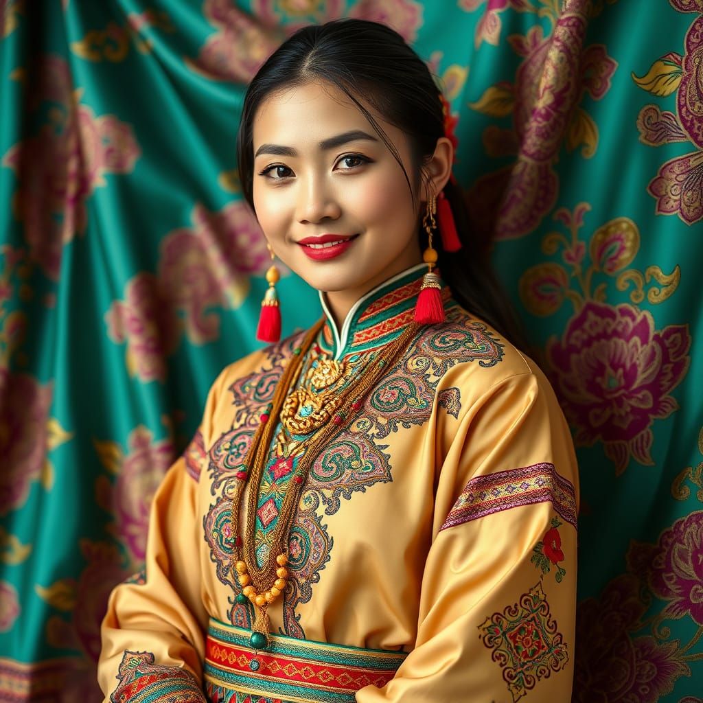 Mongolian Woman in Traditional Dress, Art Nouveau Style