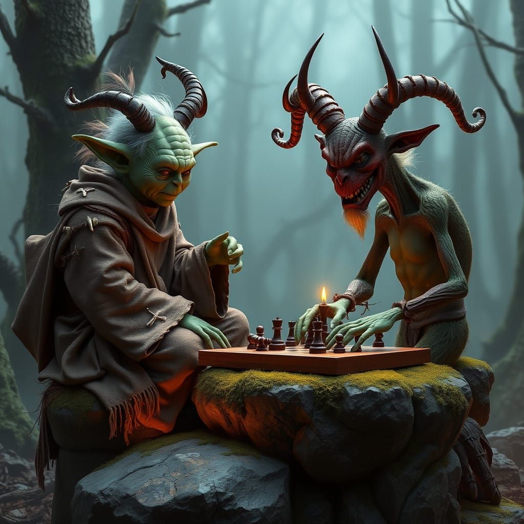 Yoda, Goblin Monk, Chessts Grinch in Mystical Forest
