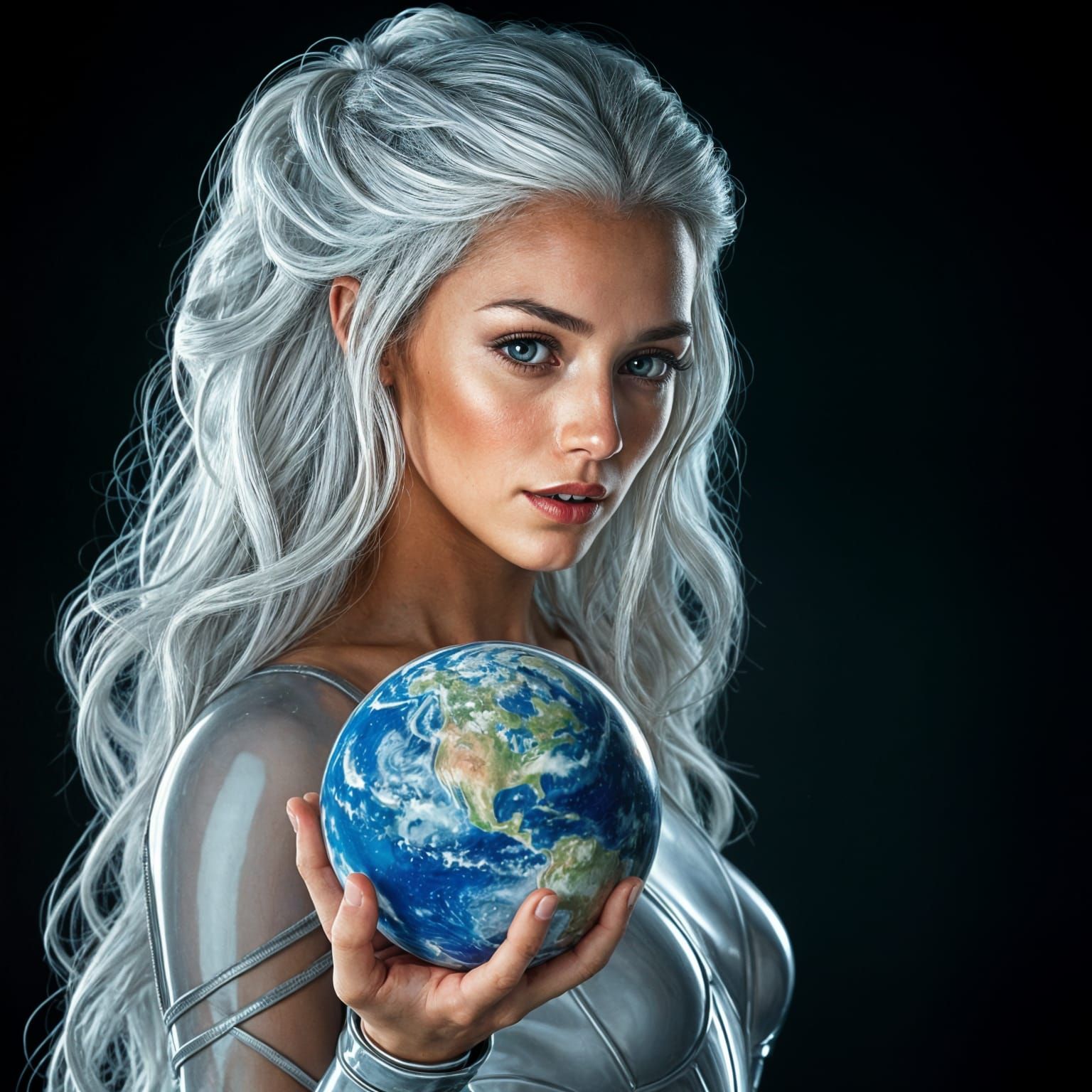 Hyperrealistic Goddess Smashes Earth in Her Hand