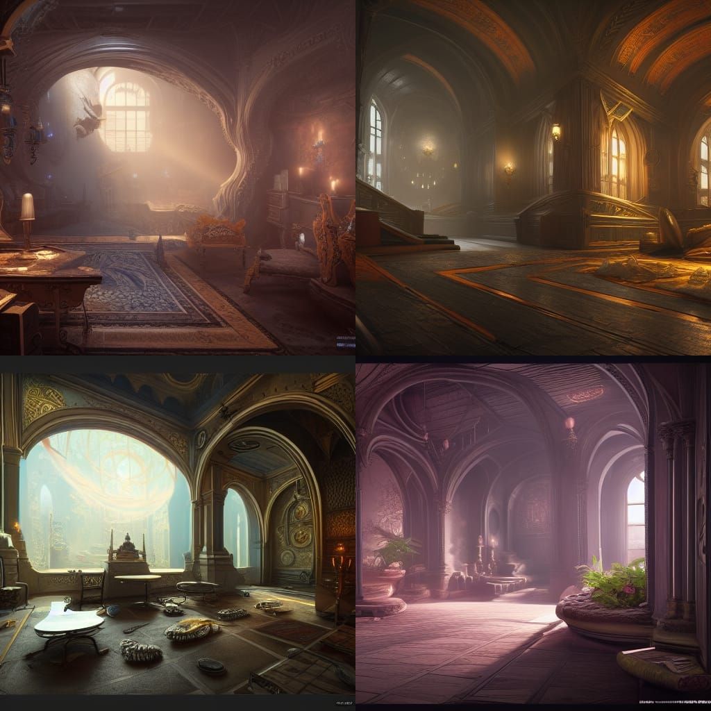 Fantastical Interior Concept Art in Deep Color