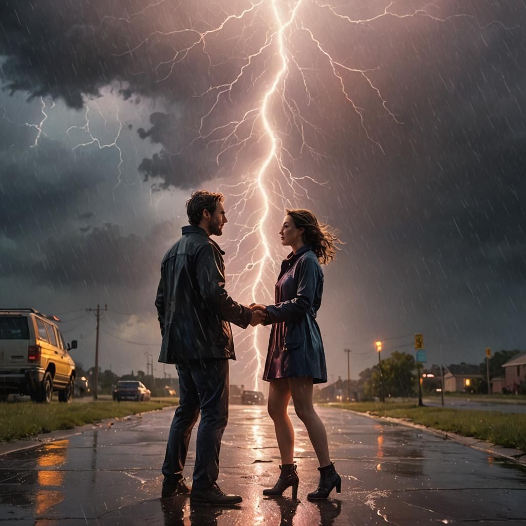 Dramatic Meeting in a Thunderstorm: Hyperrealistic Splash Ar...