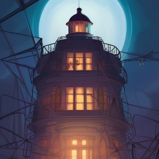 Cyber-Victorian Haunted Lighthouse: Comic Book Illustration