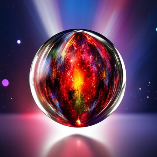Fiery Ring Inside Crystal Ball with Galaxy Background