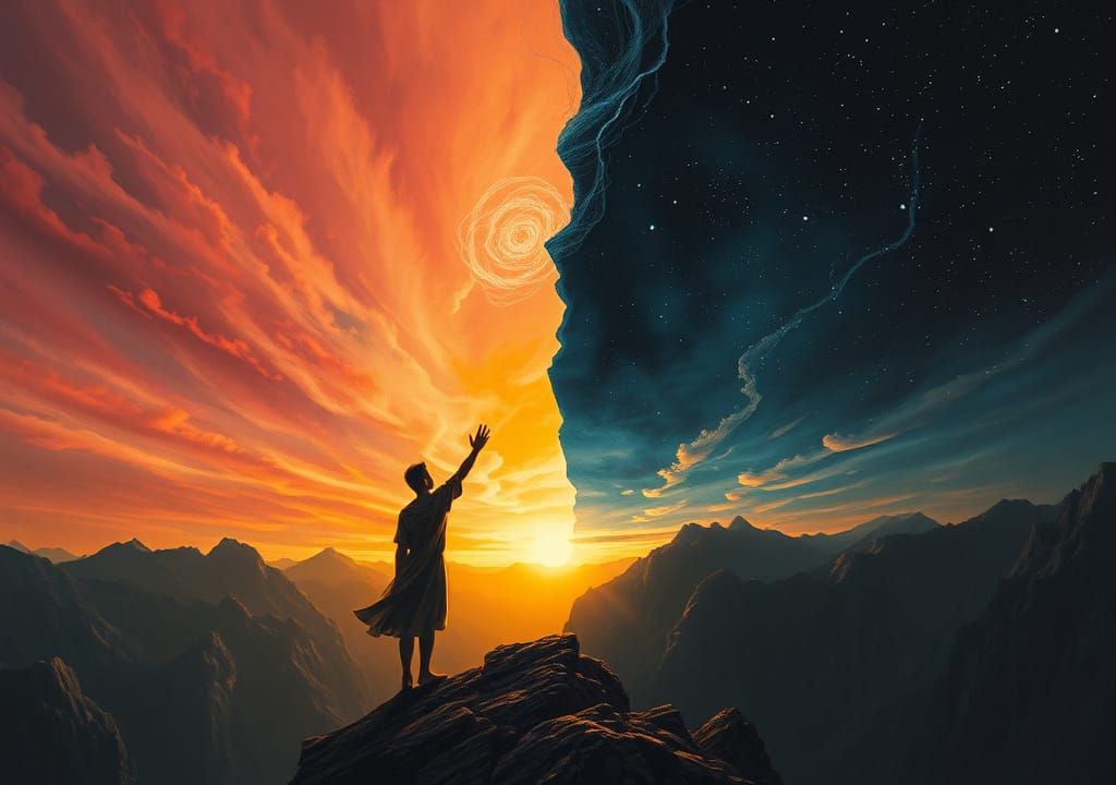 Figure Between Light and Shadow, Oil Painting