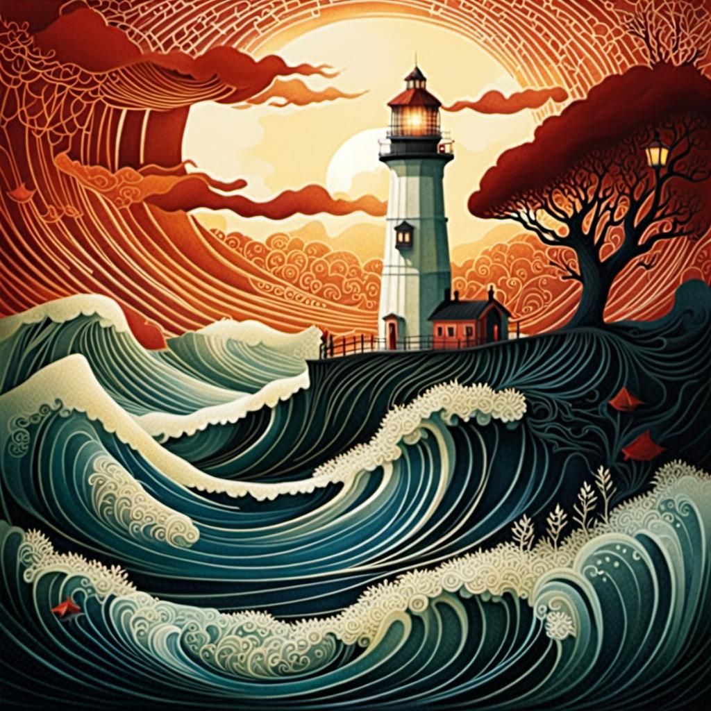 Intricate Lighthouse Artwork with Entangled Details