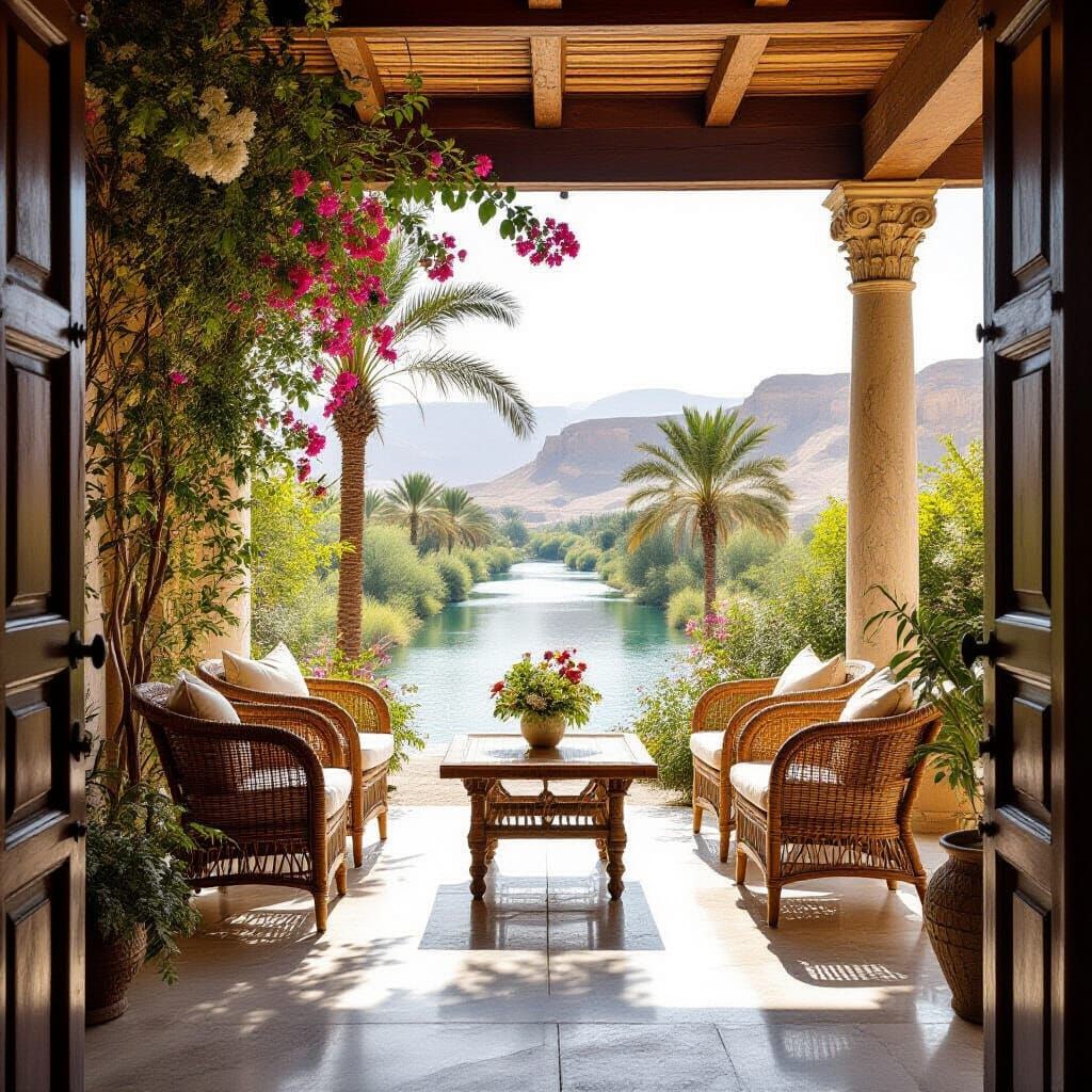 Ancient Assyrian Porch with Desert Backdrop
